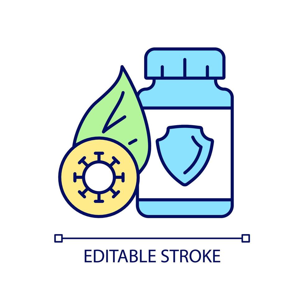 Antioxidant supplements RGB color icon. Medicine to strengthen immunity. Oxidative stress prevention. Free radicals treatment. Isolated vector illustration. Simple filled line drawing