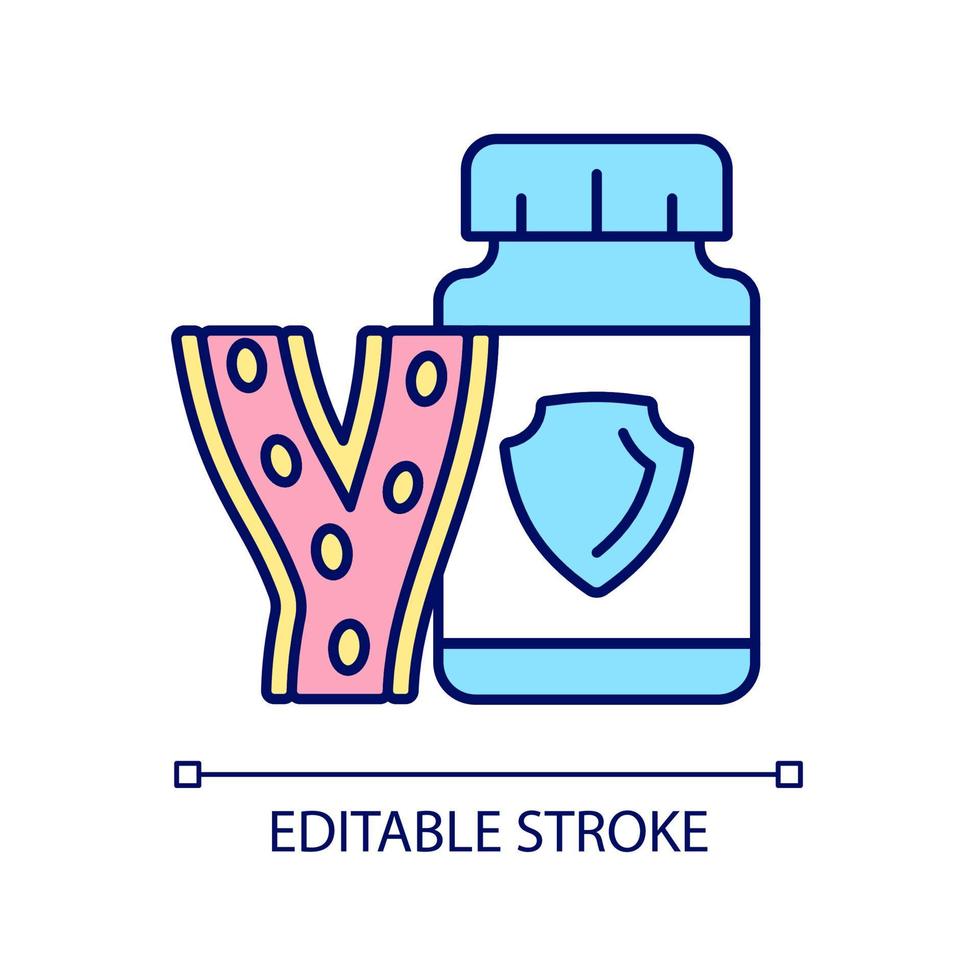 los vasos sanguíneos complementan el icono de color rgb. vitaminas para fortalecer los vasos sanguíneos. prevención de problemas de venas. mejora de la circulación sanguínea. ilustración vectorial aislada. dibujo lineal relleno simple vector