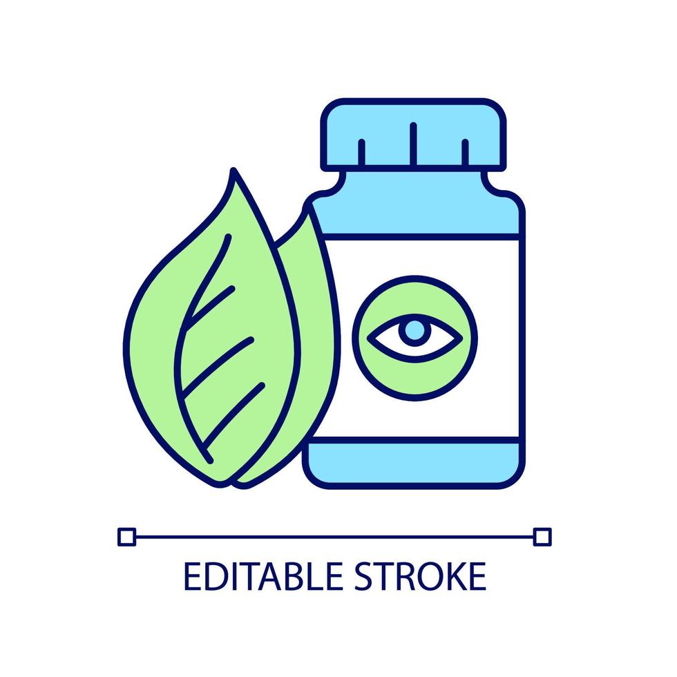 Vision supplements RGB color icon. Eyesight health complementary medication. Macular degeneration and cataracts prevention. Isolated vector illustration. Simple filled line drawing