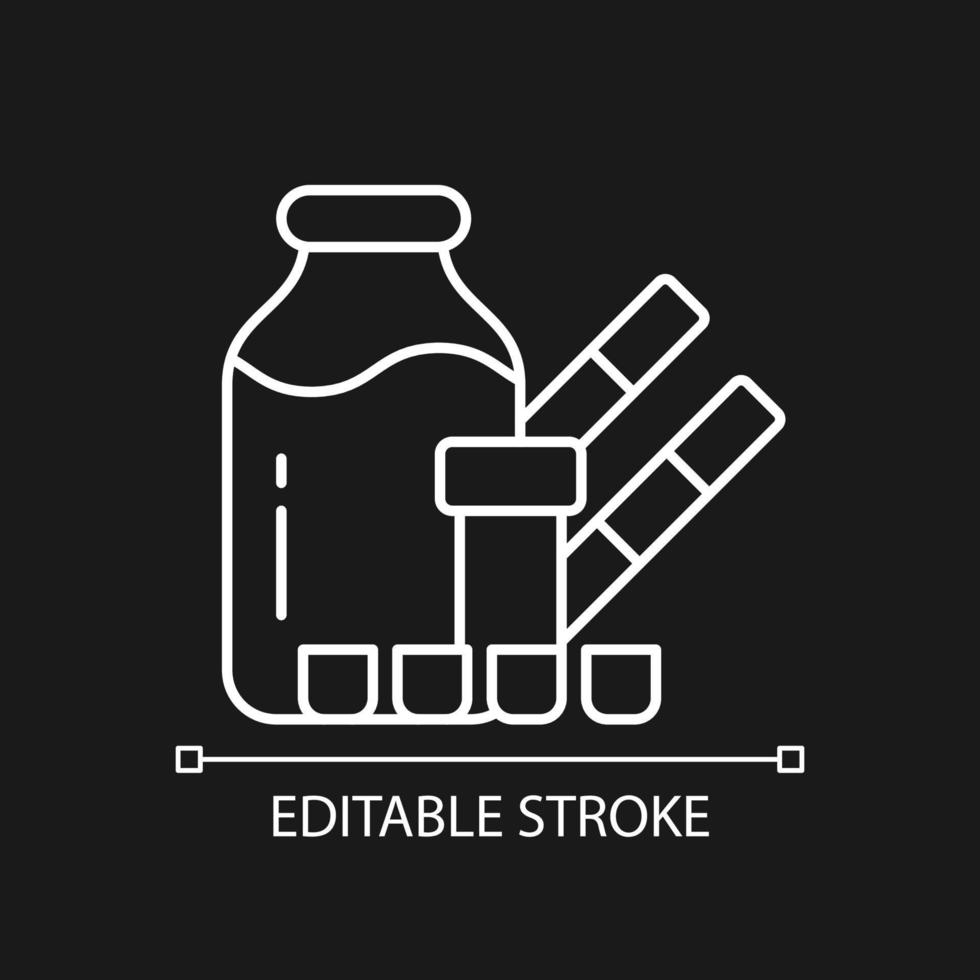 Melamine contamination testing white linear icon for dark theme. Health harming food additive. Thin line customizable illustration. Isolated vector contour symbol for night mode. Editable stroke