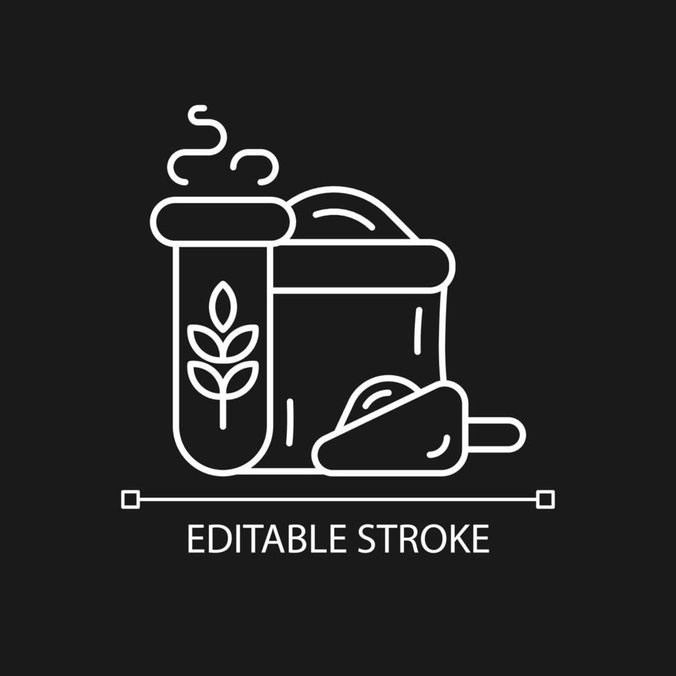 Wheat and flour quality test white linear icon for dark theme. Flour milling industry production. Thin line customizable illustration. Isolated vector contour symbol for night mode. Editable stroke