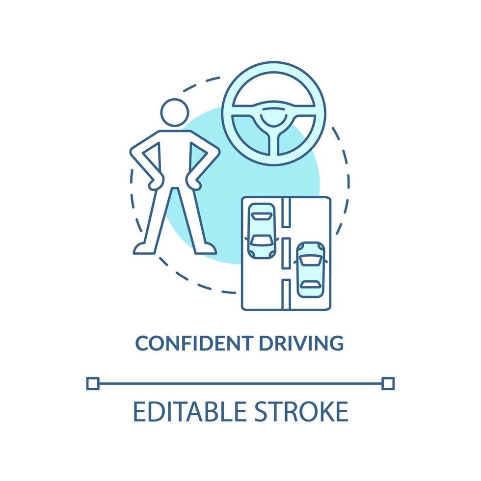 Confident driving blue concept icon. Driving school result abstract idea thin line illustration. Learning and practice. Experienced driver. Vector isolated outline color drawing. Editable stroke