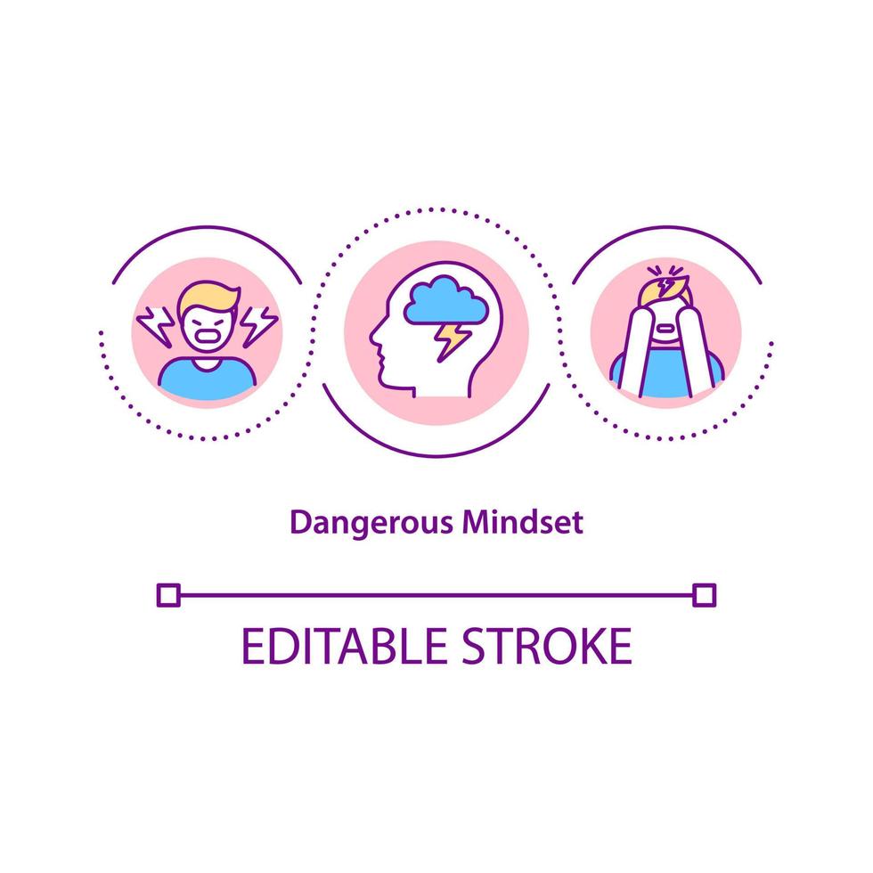 Dangerous mindset concept icon. Negative state of mind abstract idea thin line illustration. Self uncertainty and doubt. Fear and anger. Vector isolated outline color drawing. Editable stroke