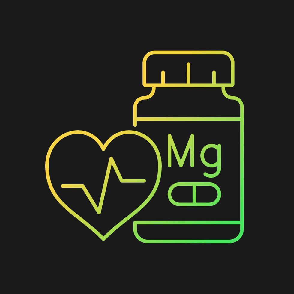 Magnesium supplements gradient vector icon for dark theme. Heart attack