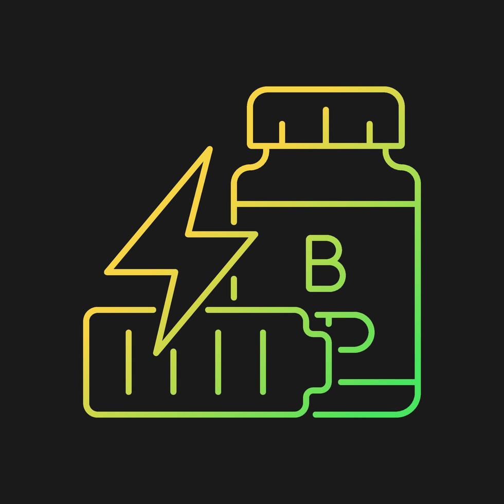 B vitamins for fatigue gradient vector icon for dark theme. Supplements to combat tiredness. Stress reduction. Thin line color symbol. Modern style pictogram. Vector isolated outline drawing