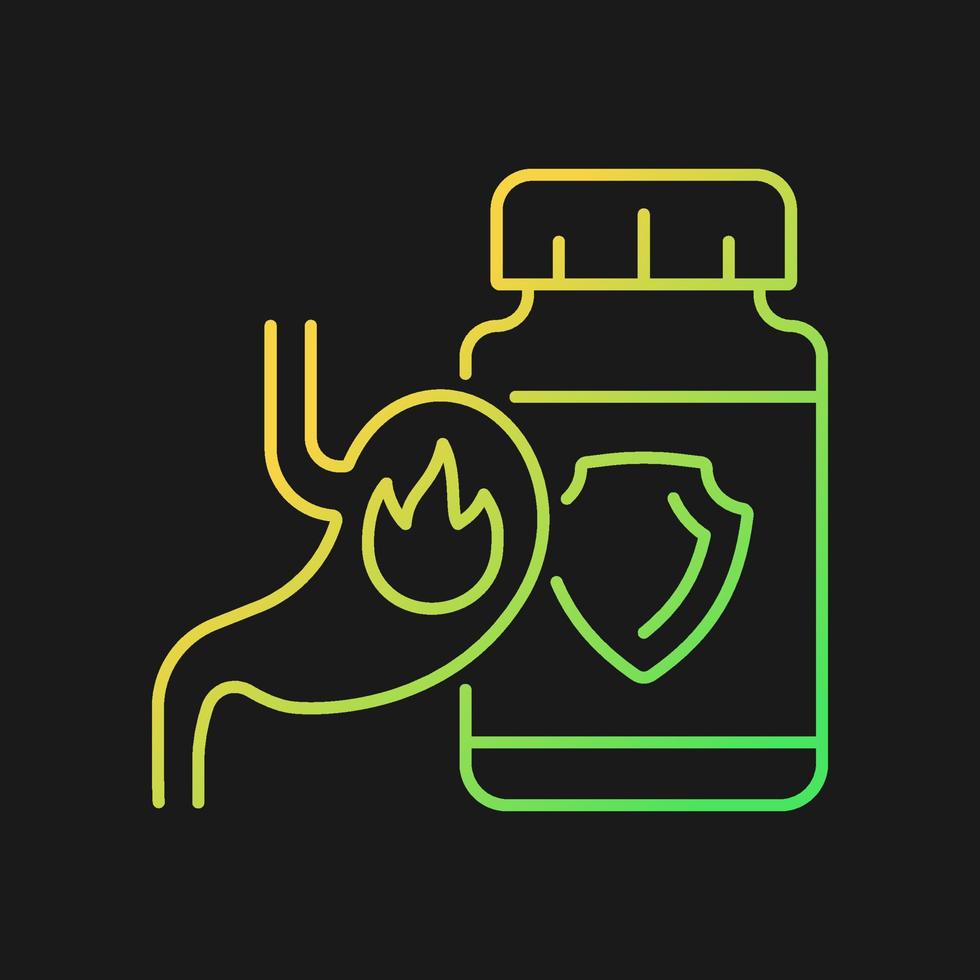 Acid reflux supplements gradient vector icon for dark theme. Heartburn relief medication. Digestion problems. Thin line color symbol. Modern style pictogram. Vector isolated outline drawing