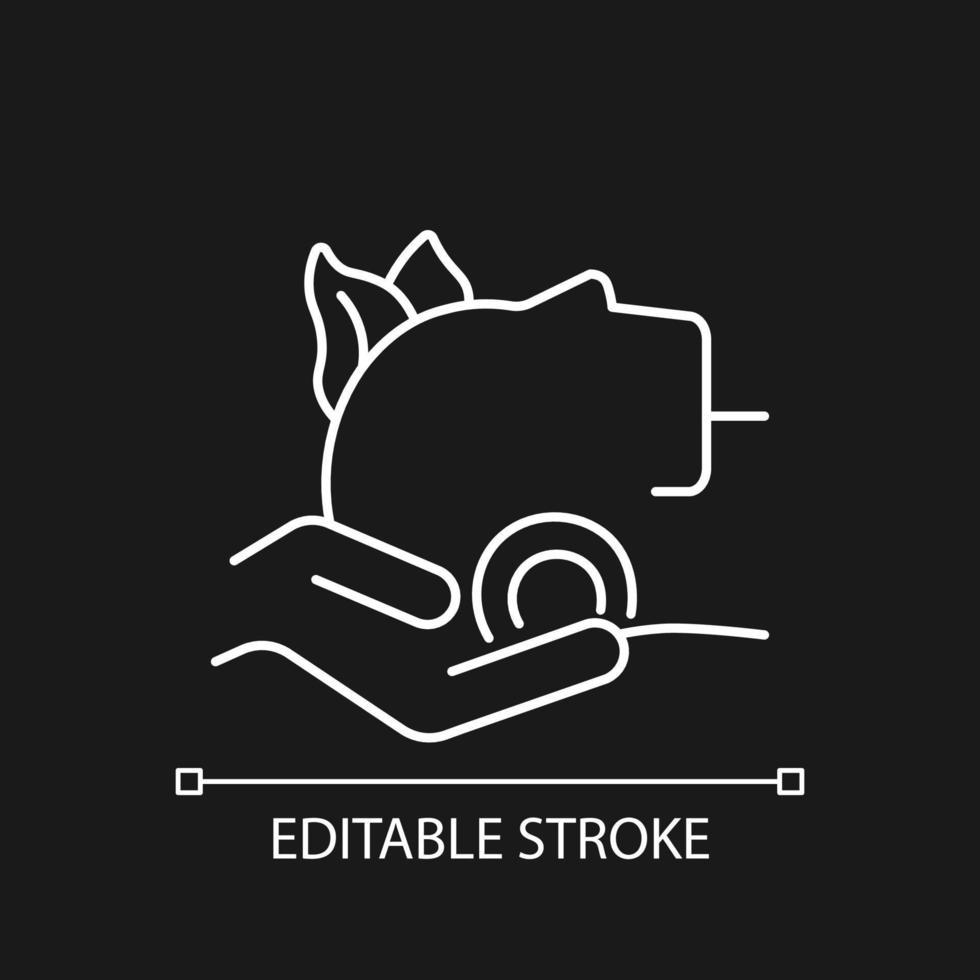 Craniosacral therapy white linear icon for dark theme. Relieve tightness in head. Migraine relief. Thin line customizable illustration. Isolated vector contour symbol for night mode. Editable stroke
