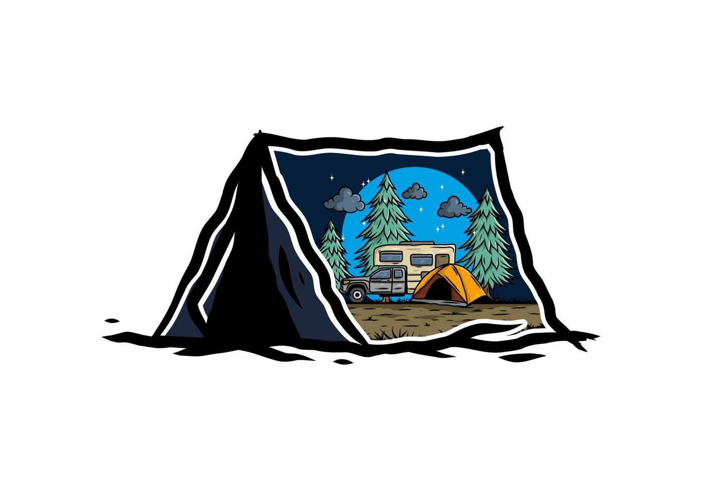 RV van camping in nature illustration vector