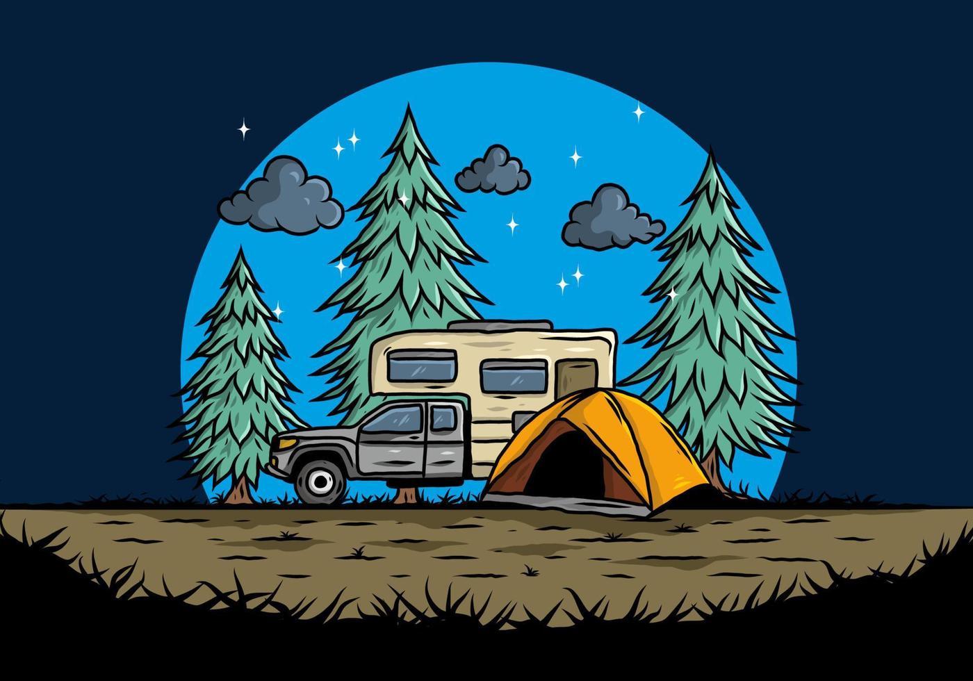 RV van camping in nature illustration vector