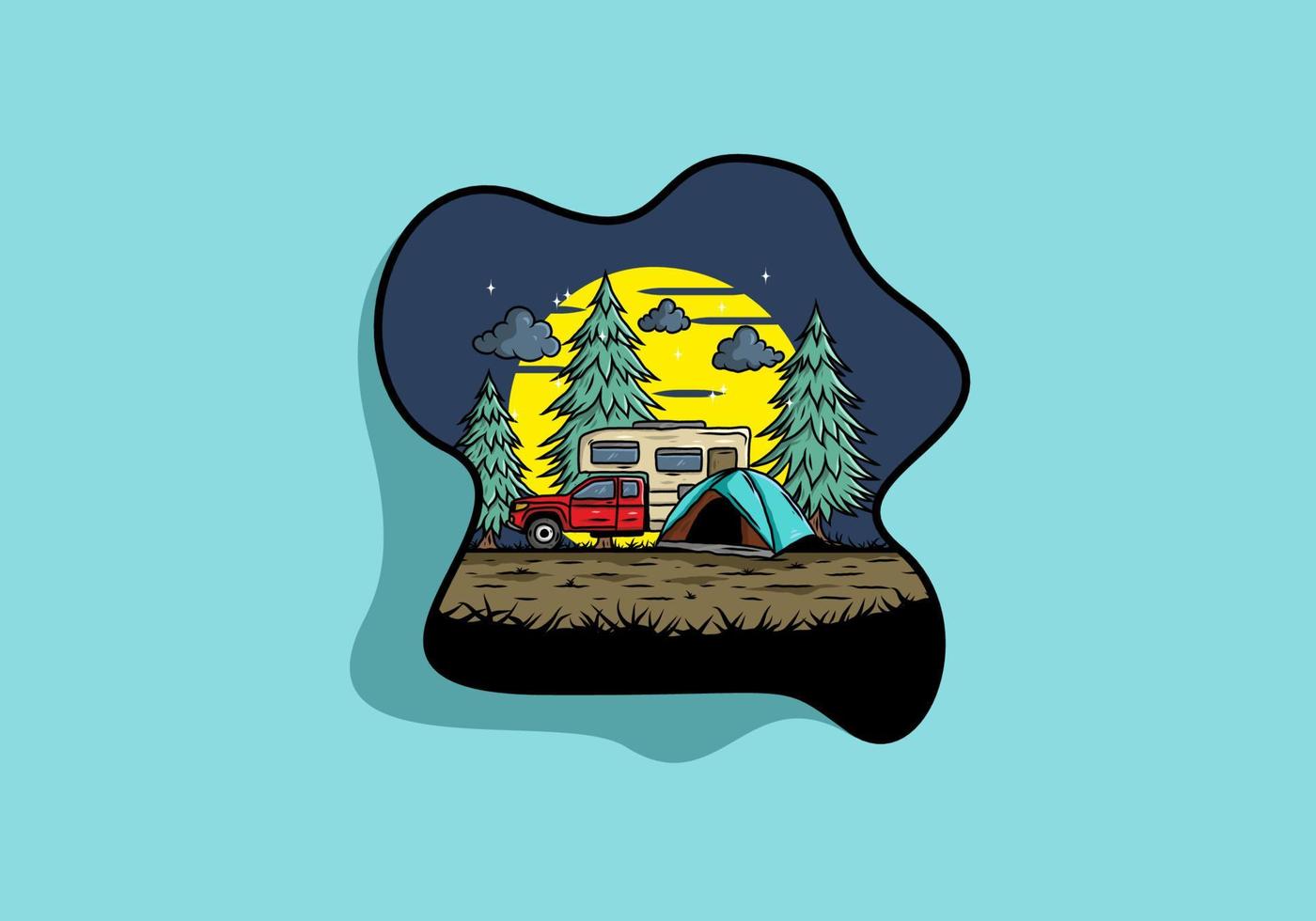 RV van camping in nature illustration vector