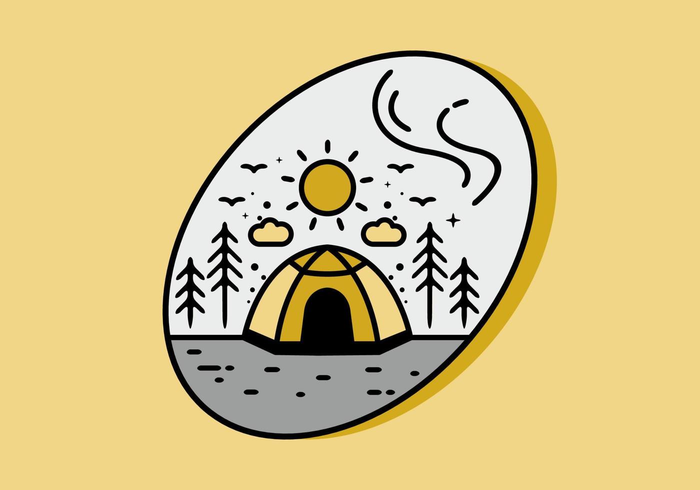 insignia colorida del ejemplo del arte de la línea del camping de la tienda vector