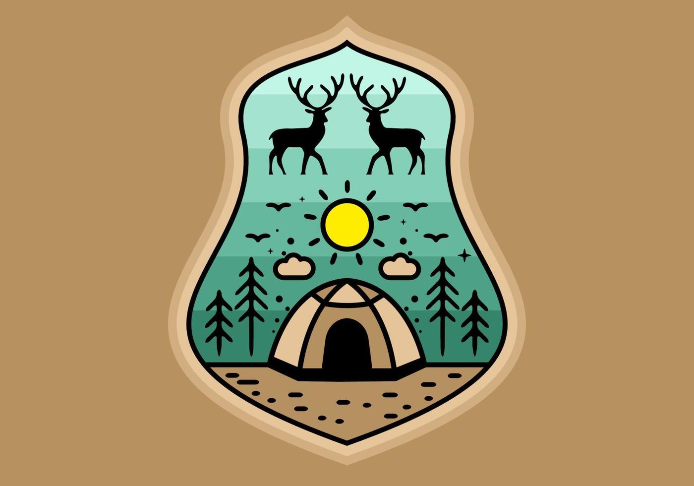 Colorful tent camping line art illustration badge vector
