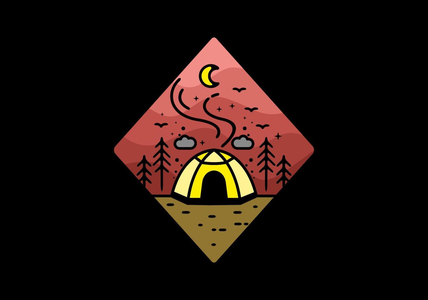 Colorful tent camping line art illustration badge vector
