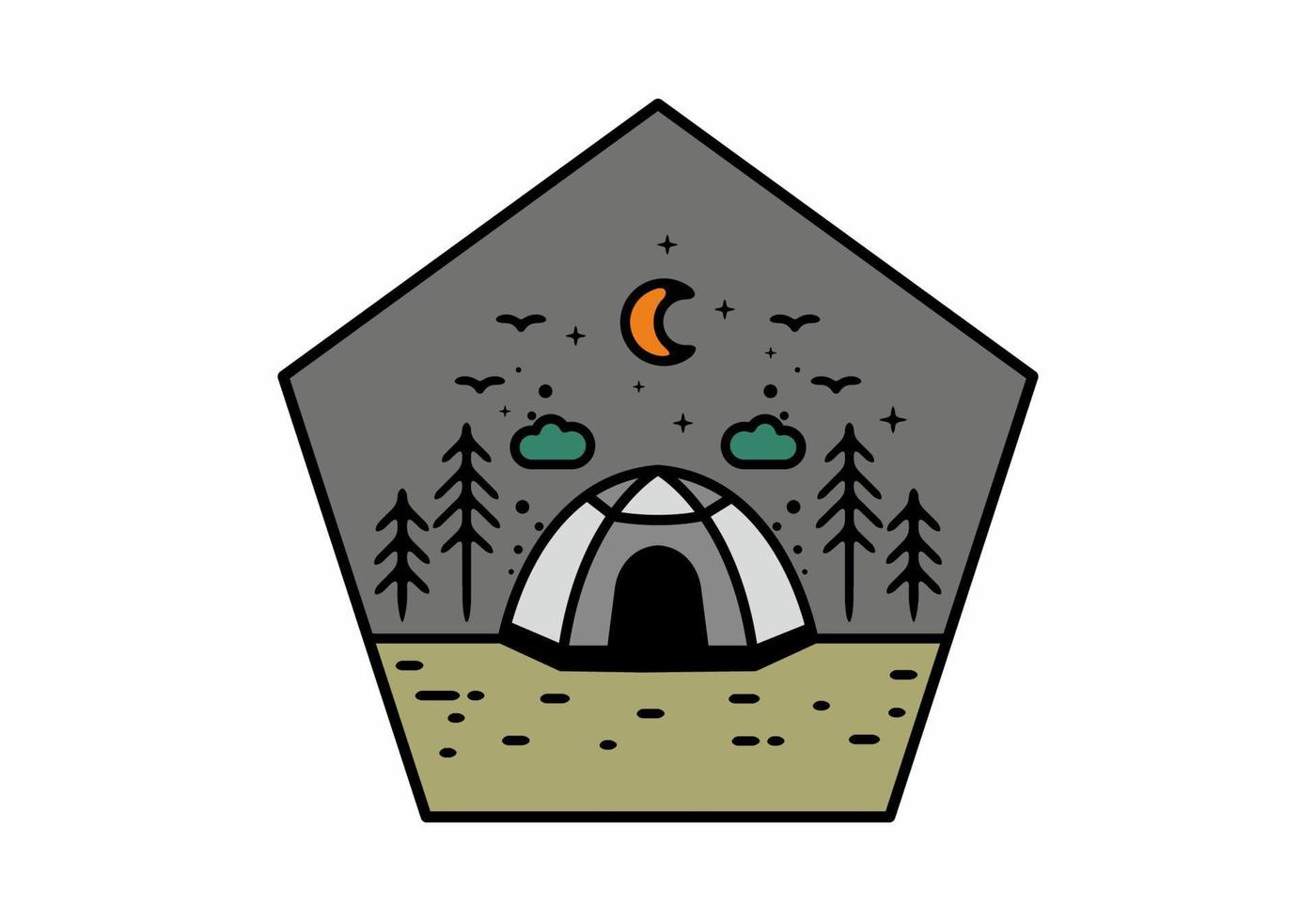 Colorful tent camping line art illustration badge vector