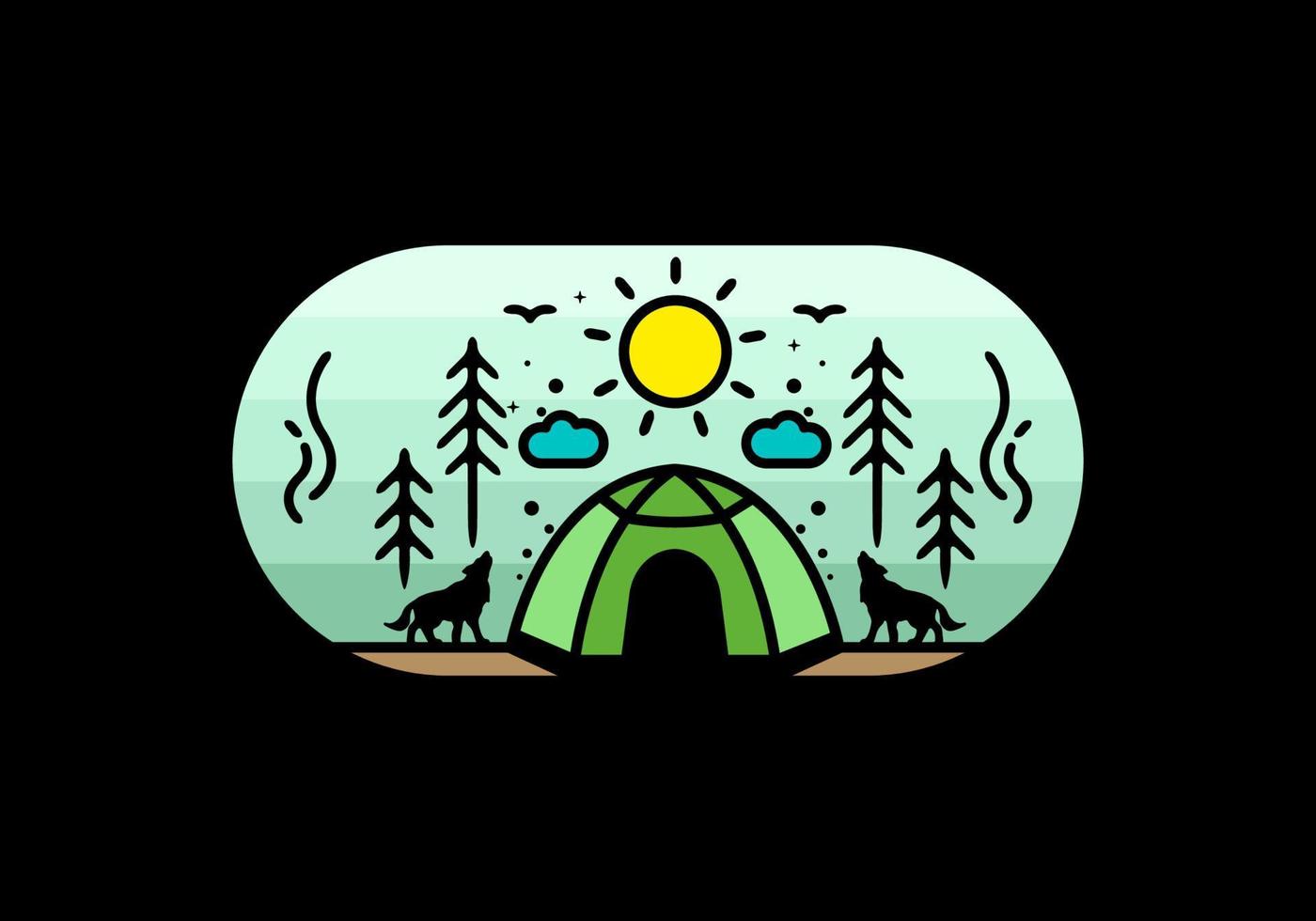 Colorful tent camping line art illustration badge vector