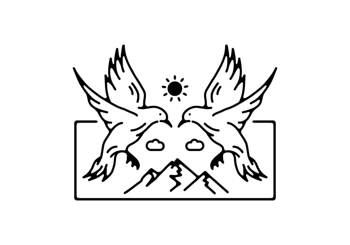 Black and white color of flying bird line art vector