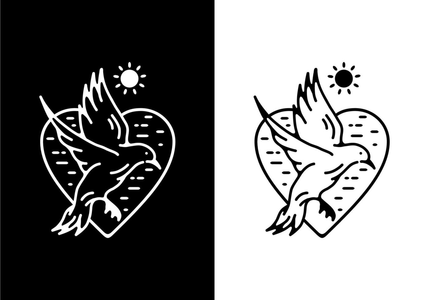 Black and white color of flying bird line art vector