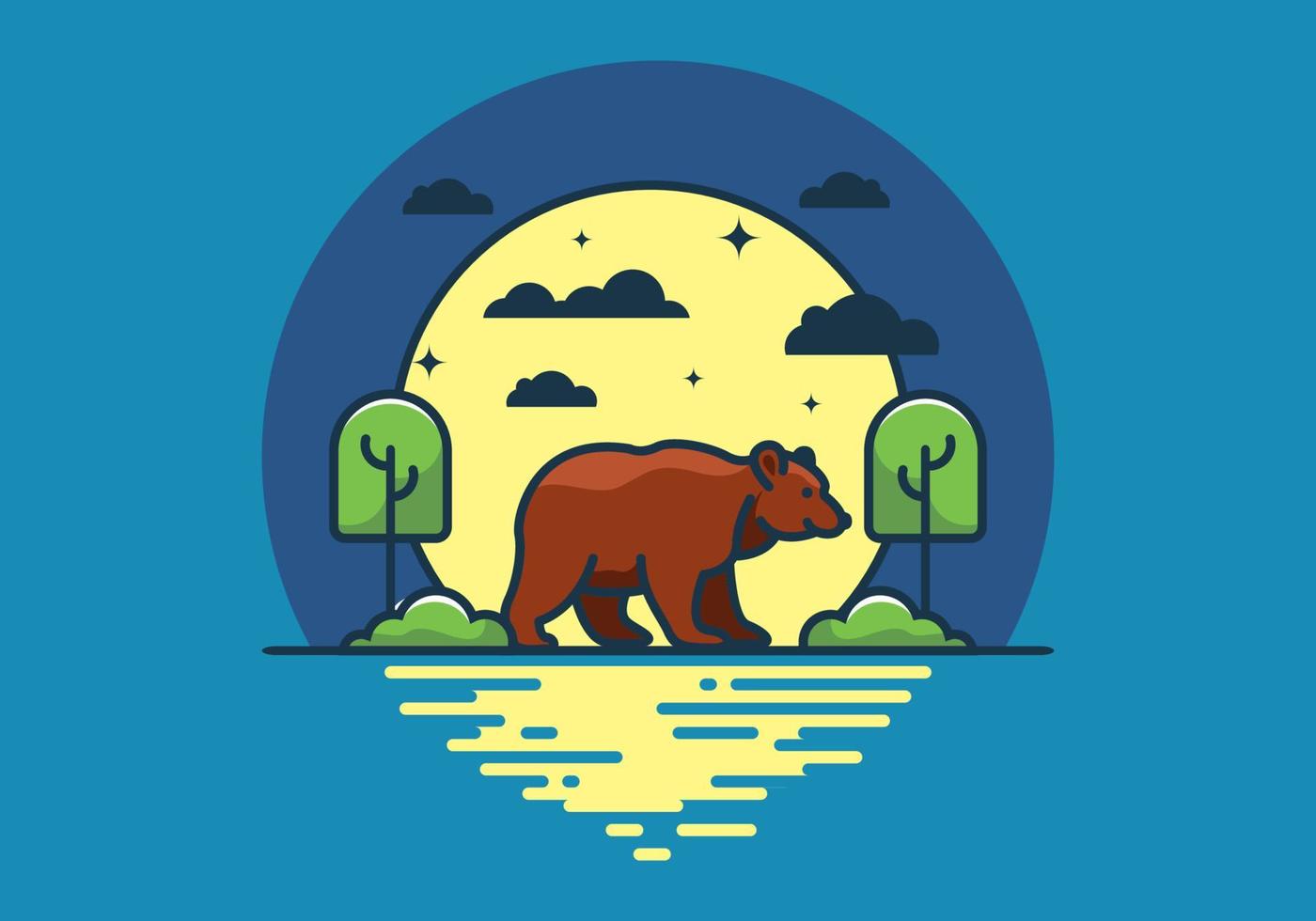 Colorful wild bear in nature flat illustration vector