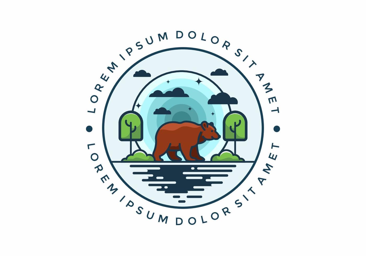Colorful wild bear in nature flat illustration vector