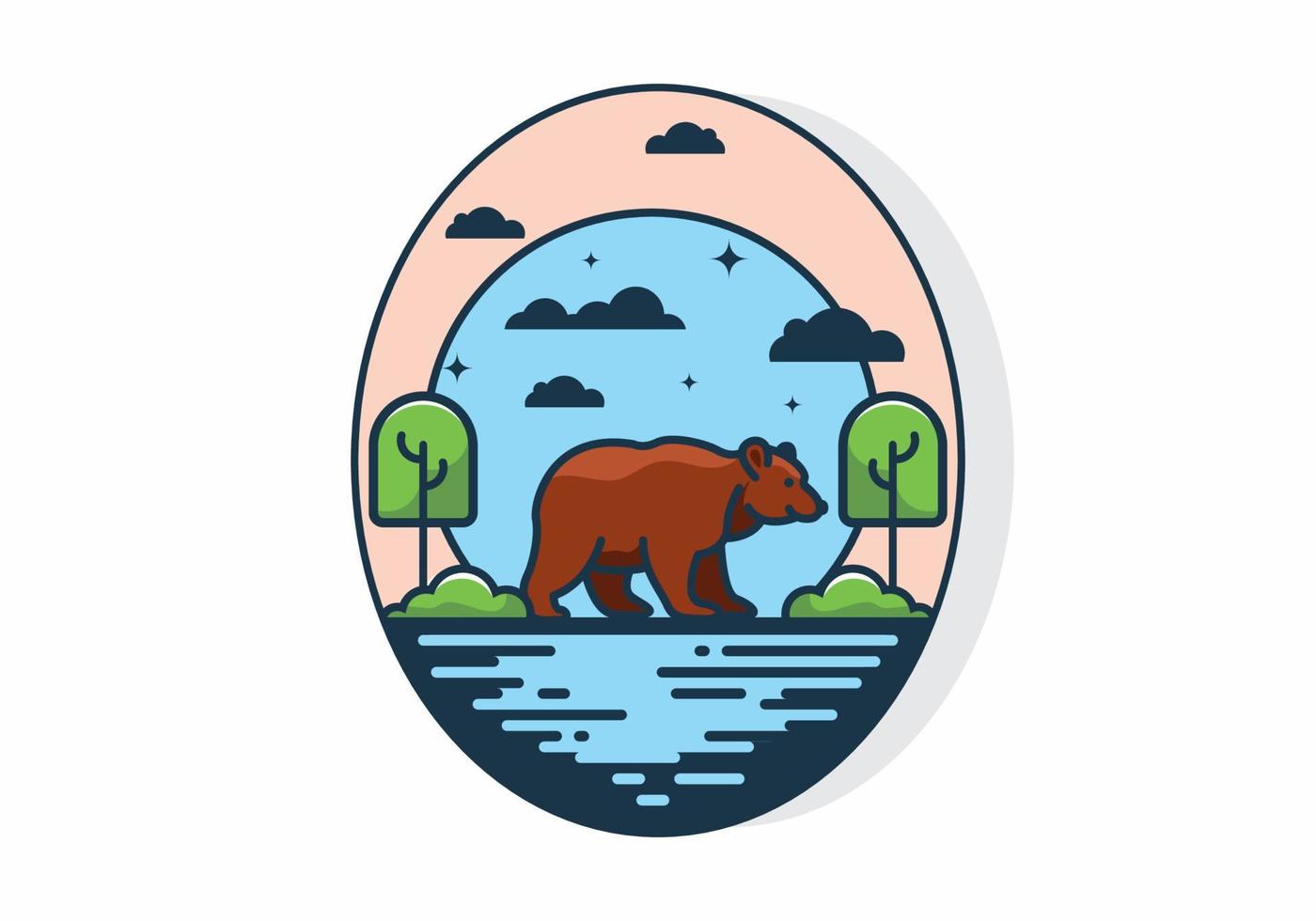 Colorful wild bear in nature flat illustration vector