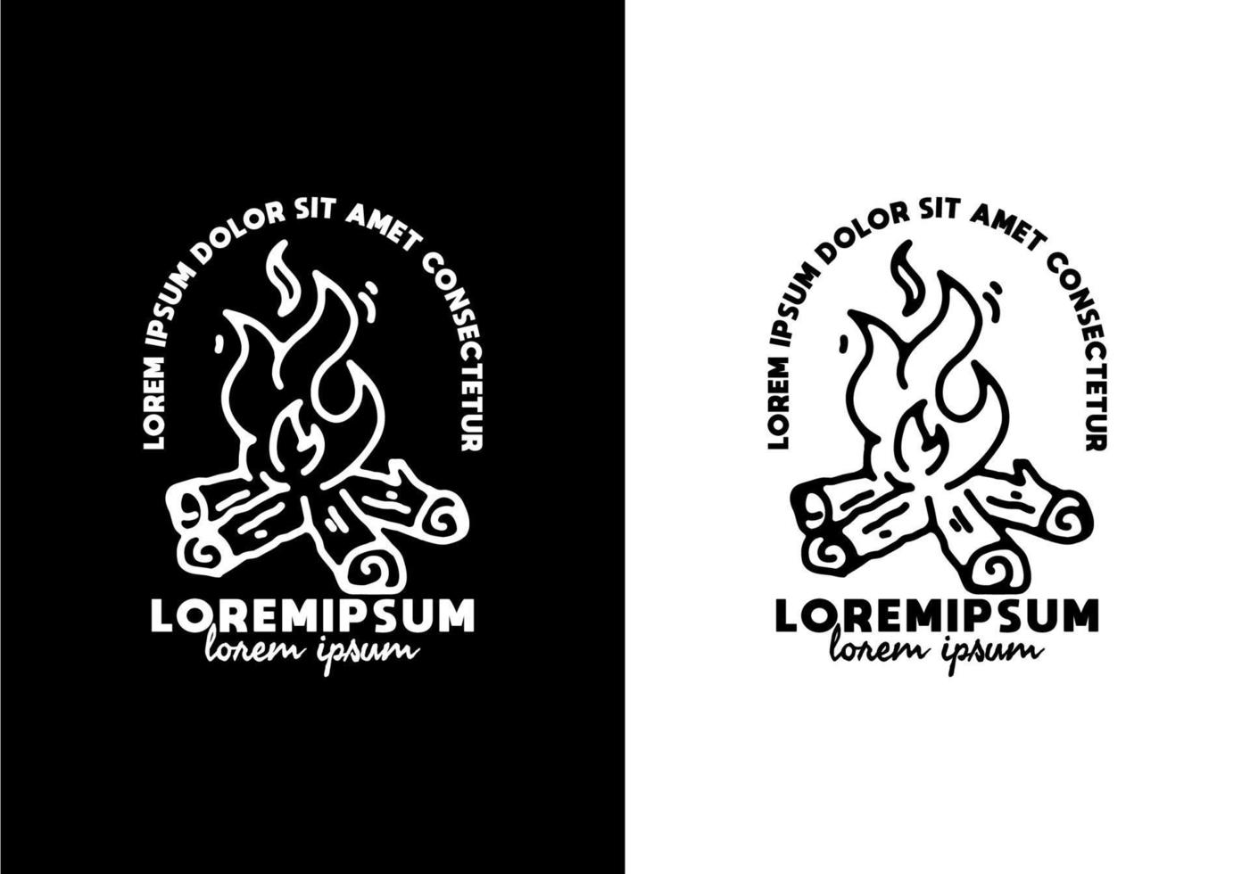 Black and white line art illustration of bonfire vector