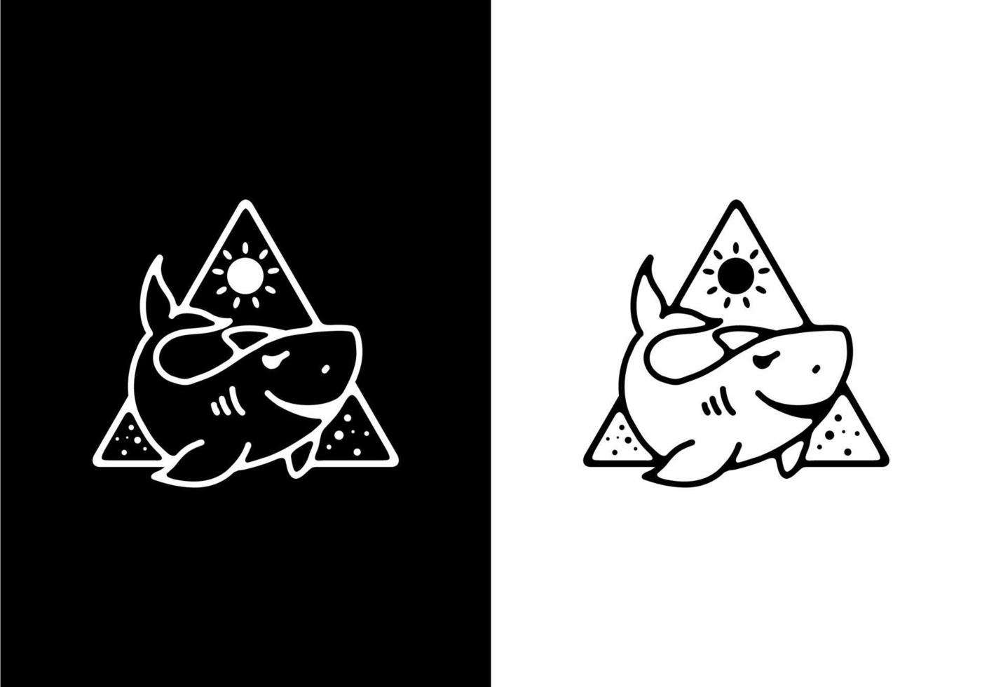 Black and white line art illustration of shark vector