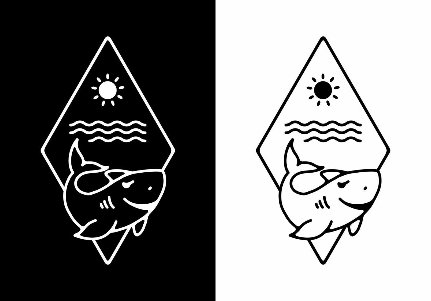 Black and white line art illustration of shark vector