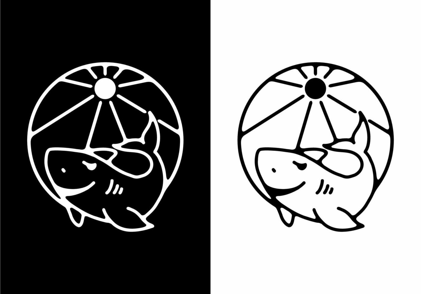 Black and white line art illustration of shark vector