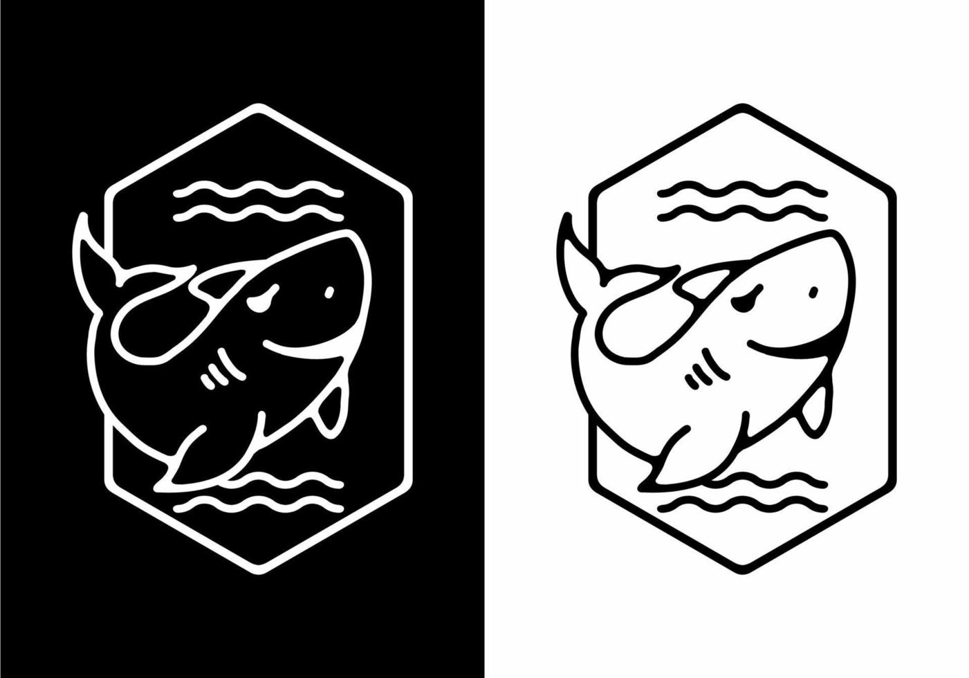 Black and white line art illustration of shark vector