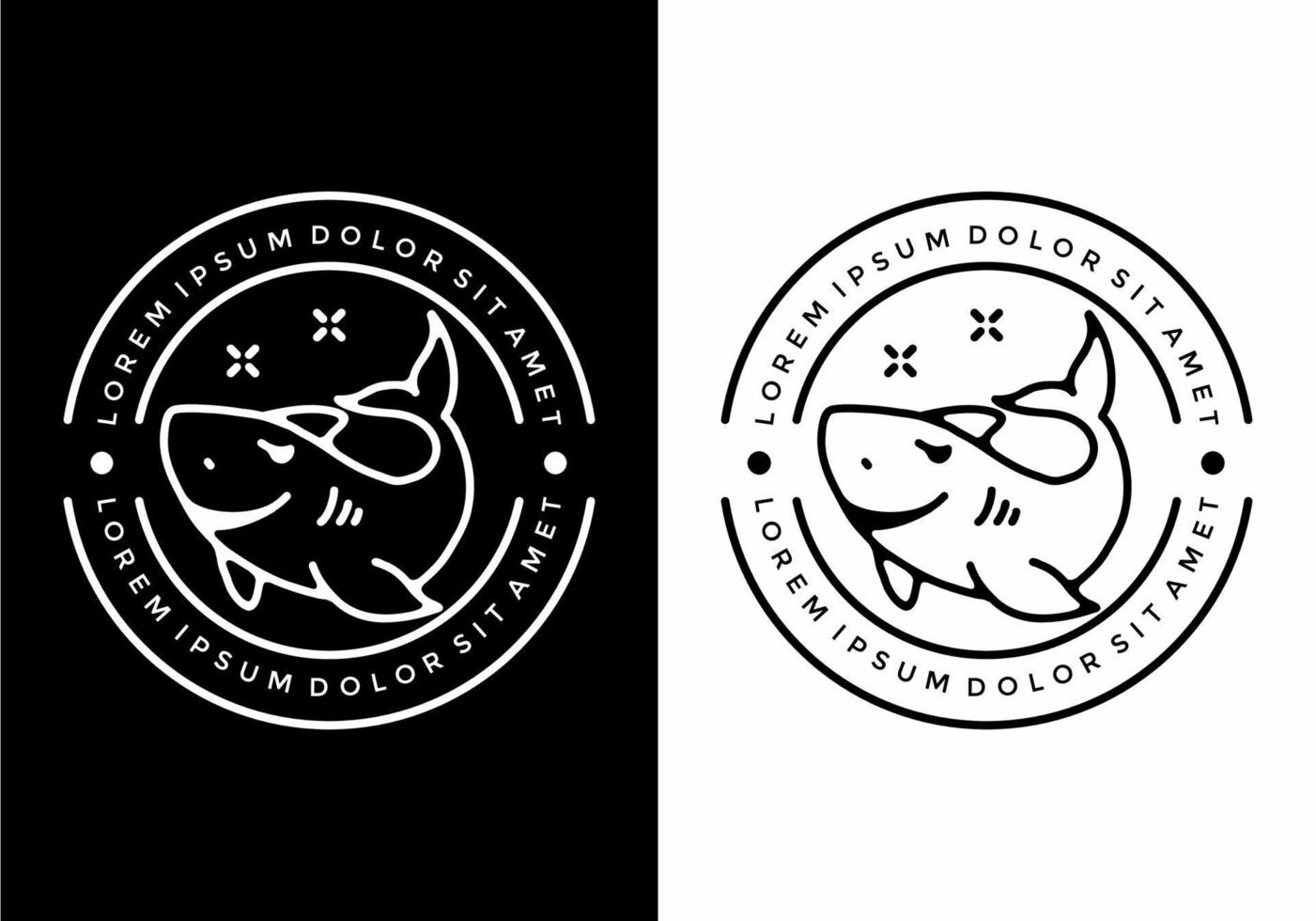 Black and white line art illustration of shark vector