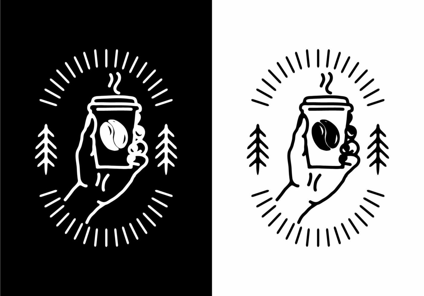 ilustración de arte de línea en blanco y negro de la mano sosteniendo un café vector