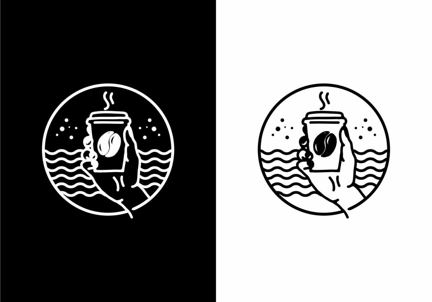 ilustración de arte de línea en blanco y negro de la mano sosteniendo un café vector