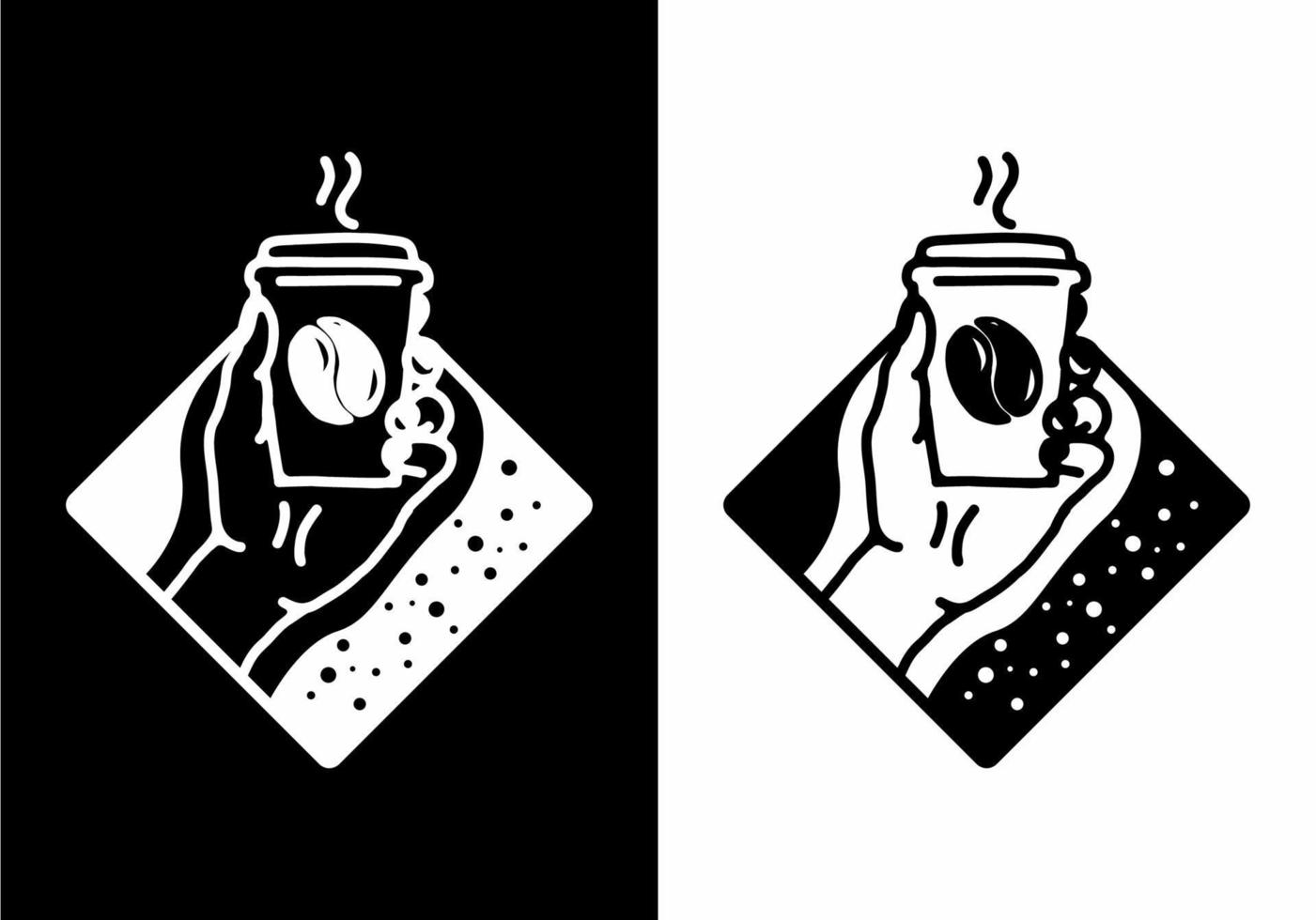 Black and white line art illustration of hand holding a coffee vector