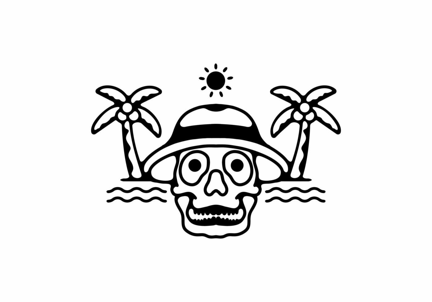 Black line art illustration of skull beach vector