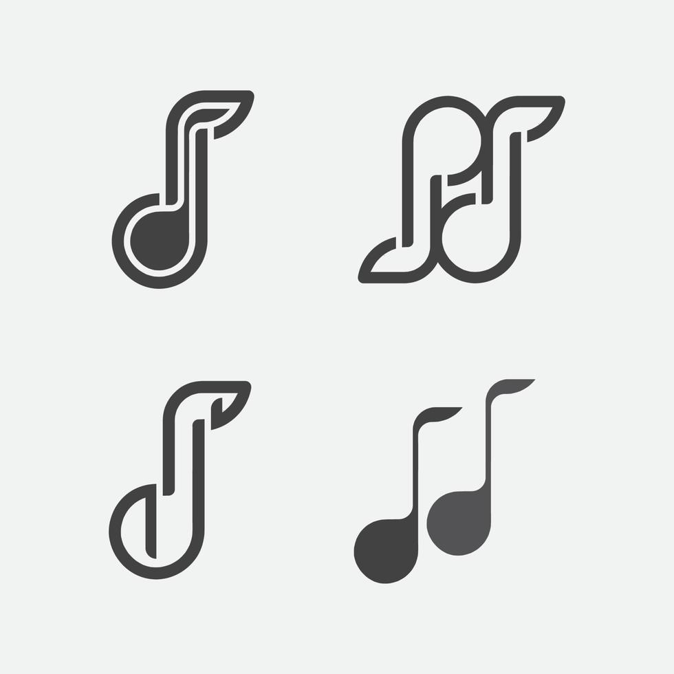 conjunto de iconos de música y notas, diseño de ilustraciones vectoriales, ondas sonoras, audio, ecualizador, abstracto, plantilla de diseño de ilustración vectorial del logotipo del conjunto de cabezales vector