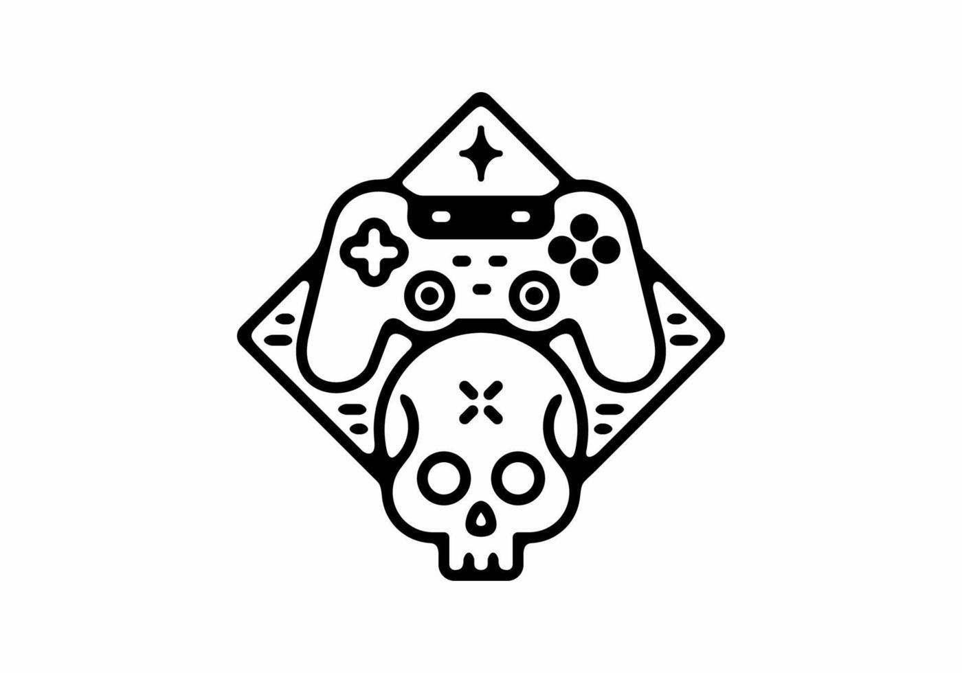 Black line art illustration of joystick and skull vector