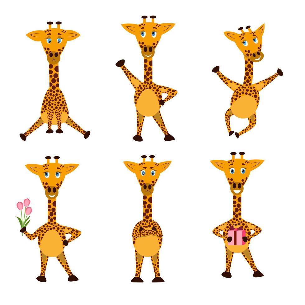 un conjunto de pegatinas de jirafa de dibujos animados con diferentes emociones vector
