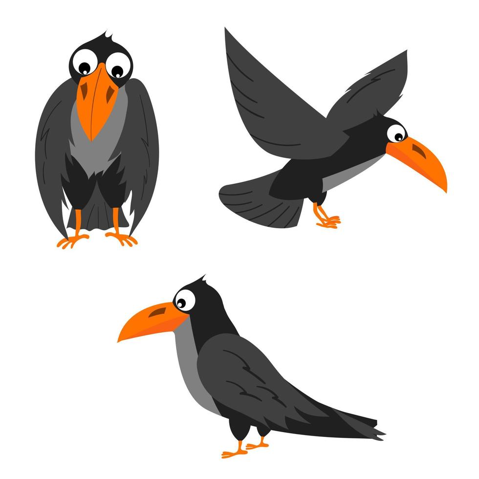 set of cartoon crows vector