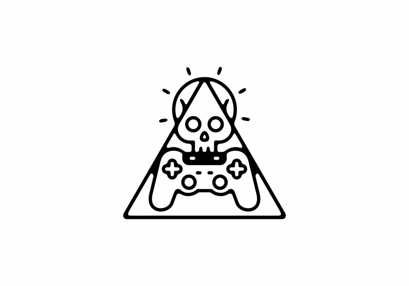 Black line art illustration of joystick and skull vector