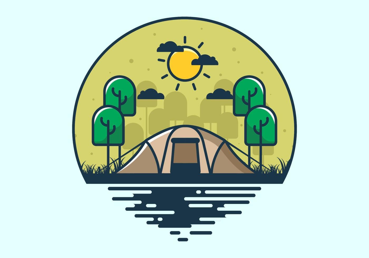 camping with a big tent flat illustration vector
