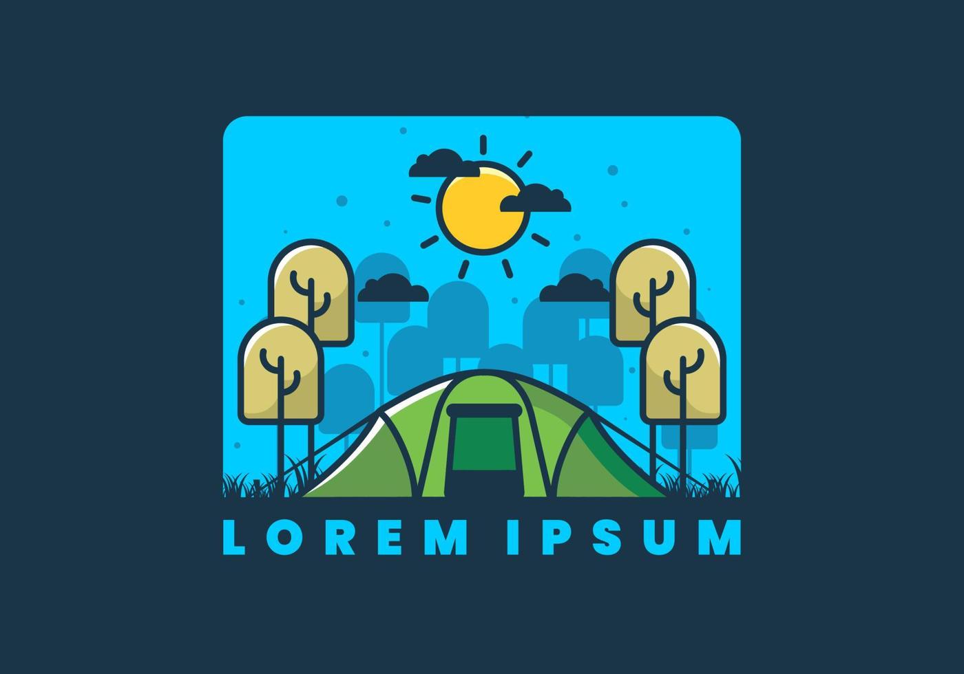 camping with a big tent flat illustration vector