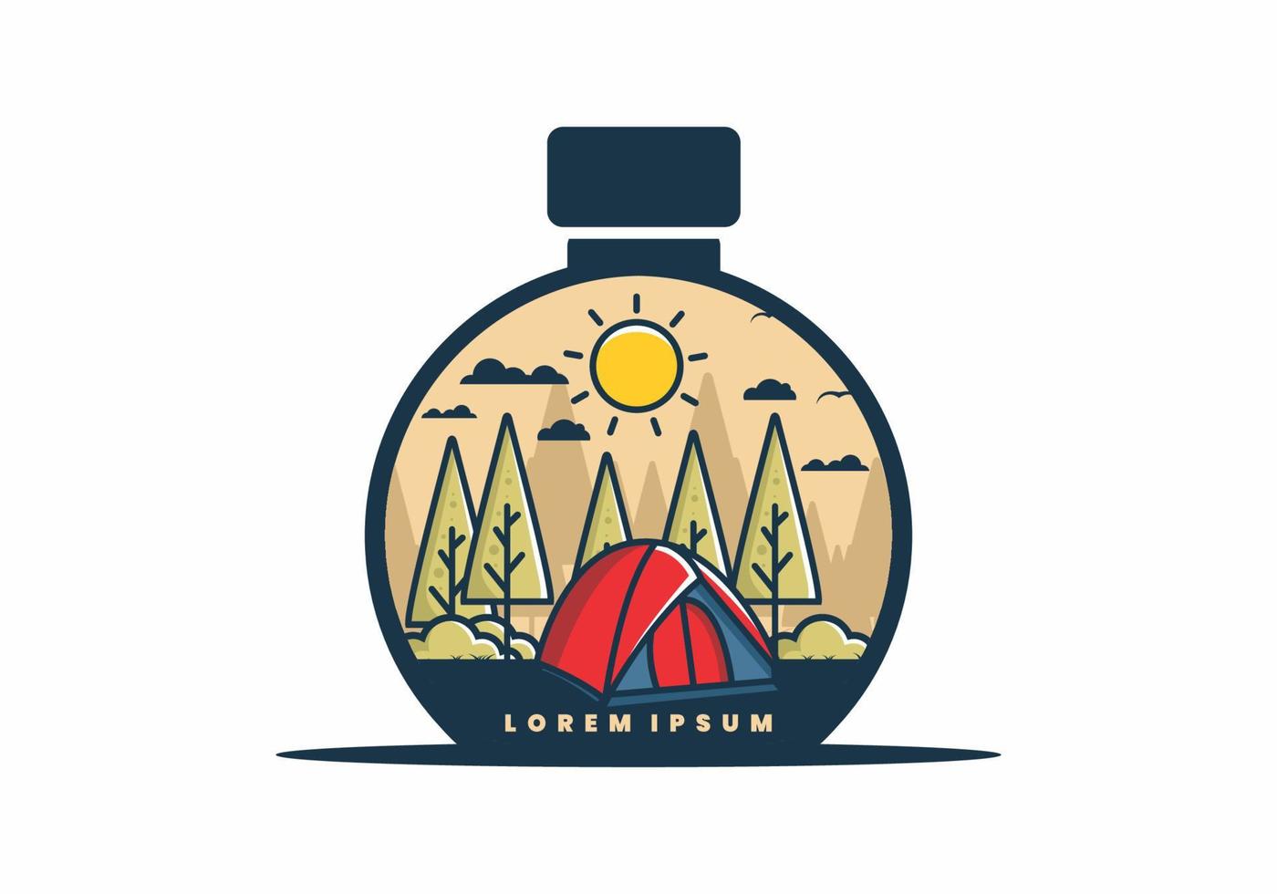 Fun camping with dome tent flat illustration vector