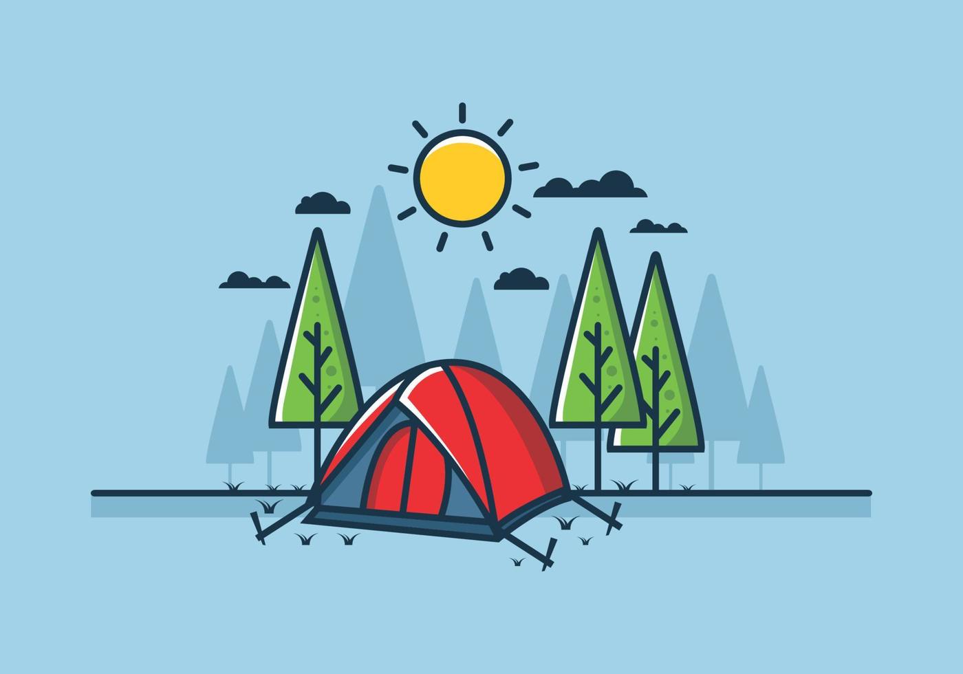 Fun camping with dome tent flat illustration vector