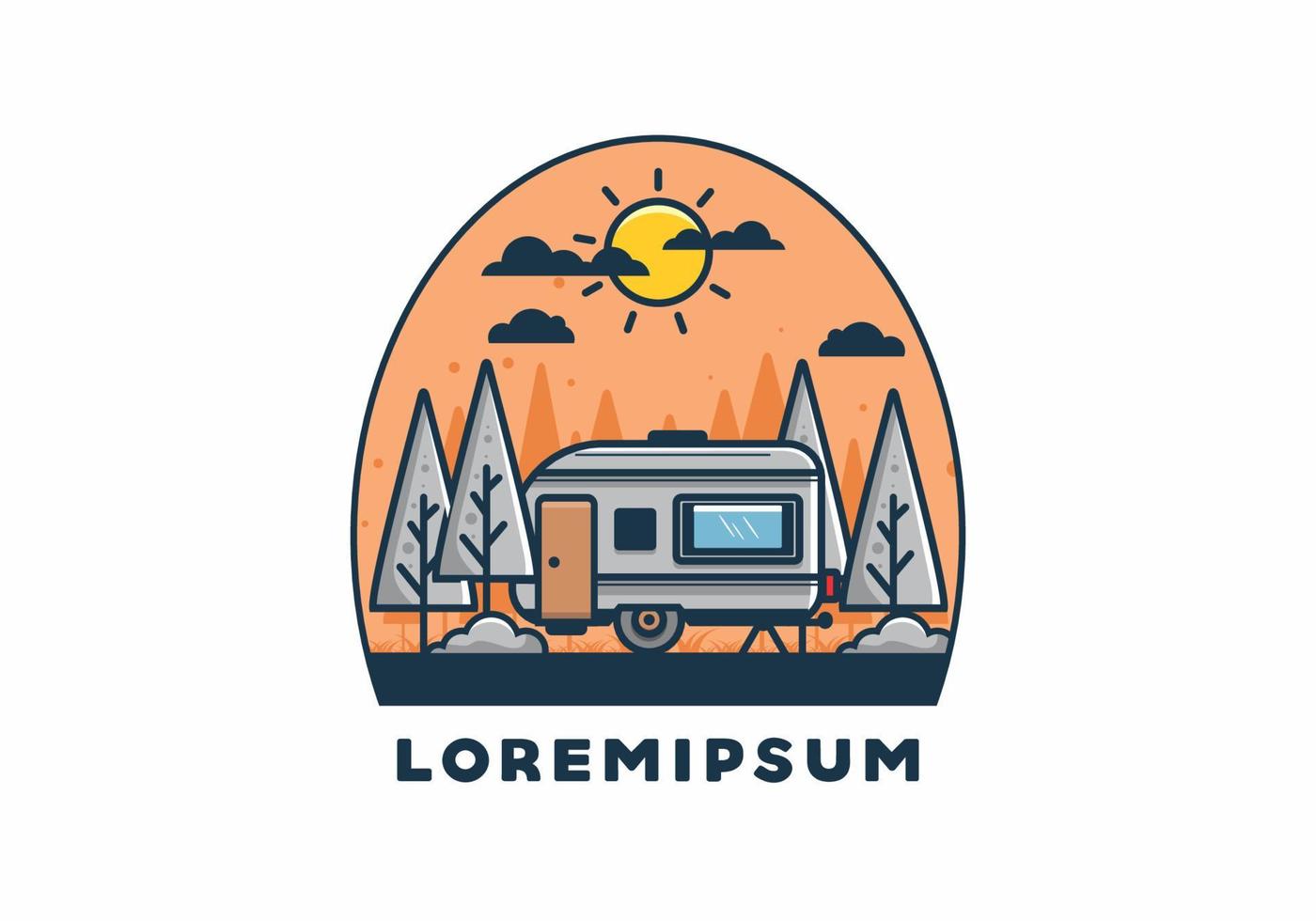 Campervan box with pine trees flat illustration vector