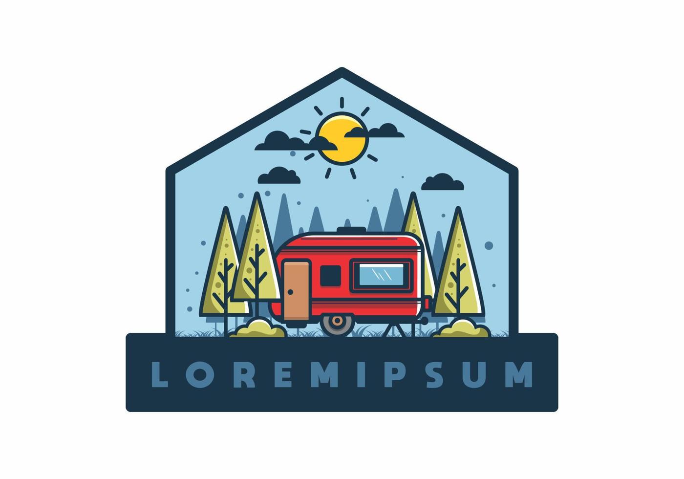 Campervan box with pine trees flat illustration vector