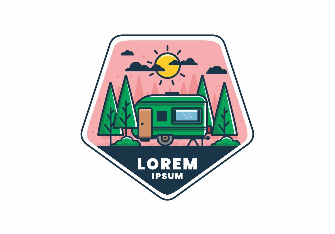 Campervan box with pine trees flat illustration vector