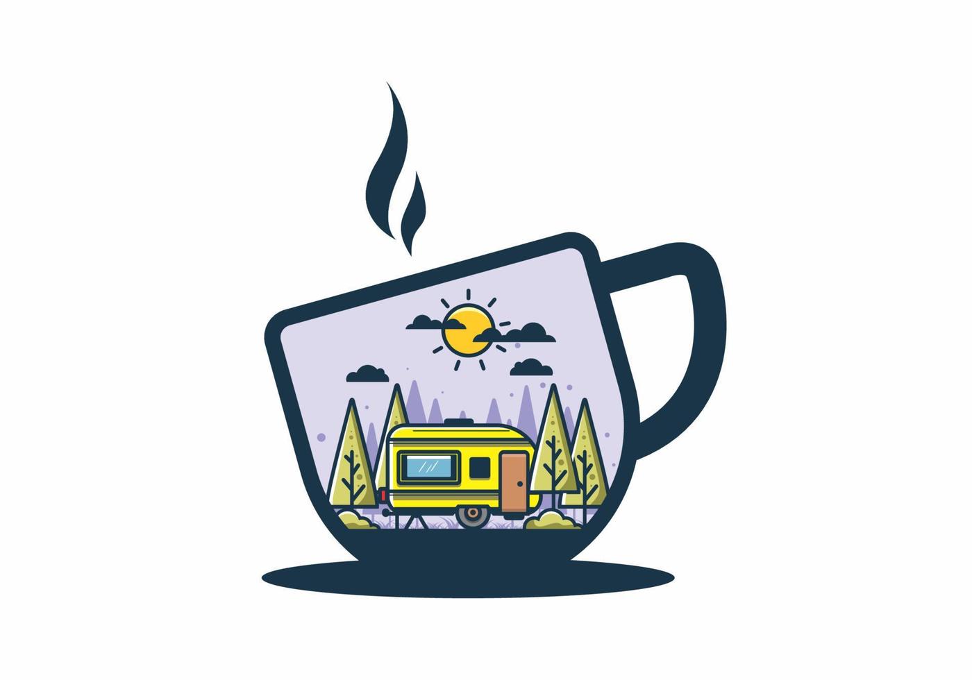 Campervan box with pine trees flat illustration vector