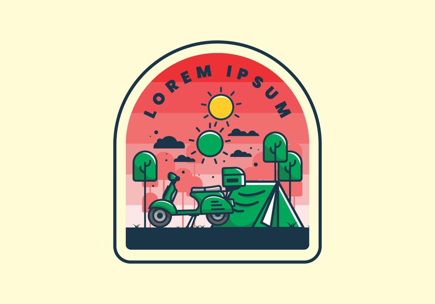 Camping with scooter flat illustration vector