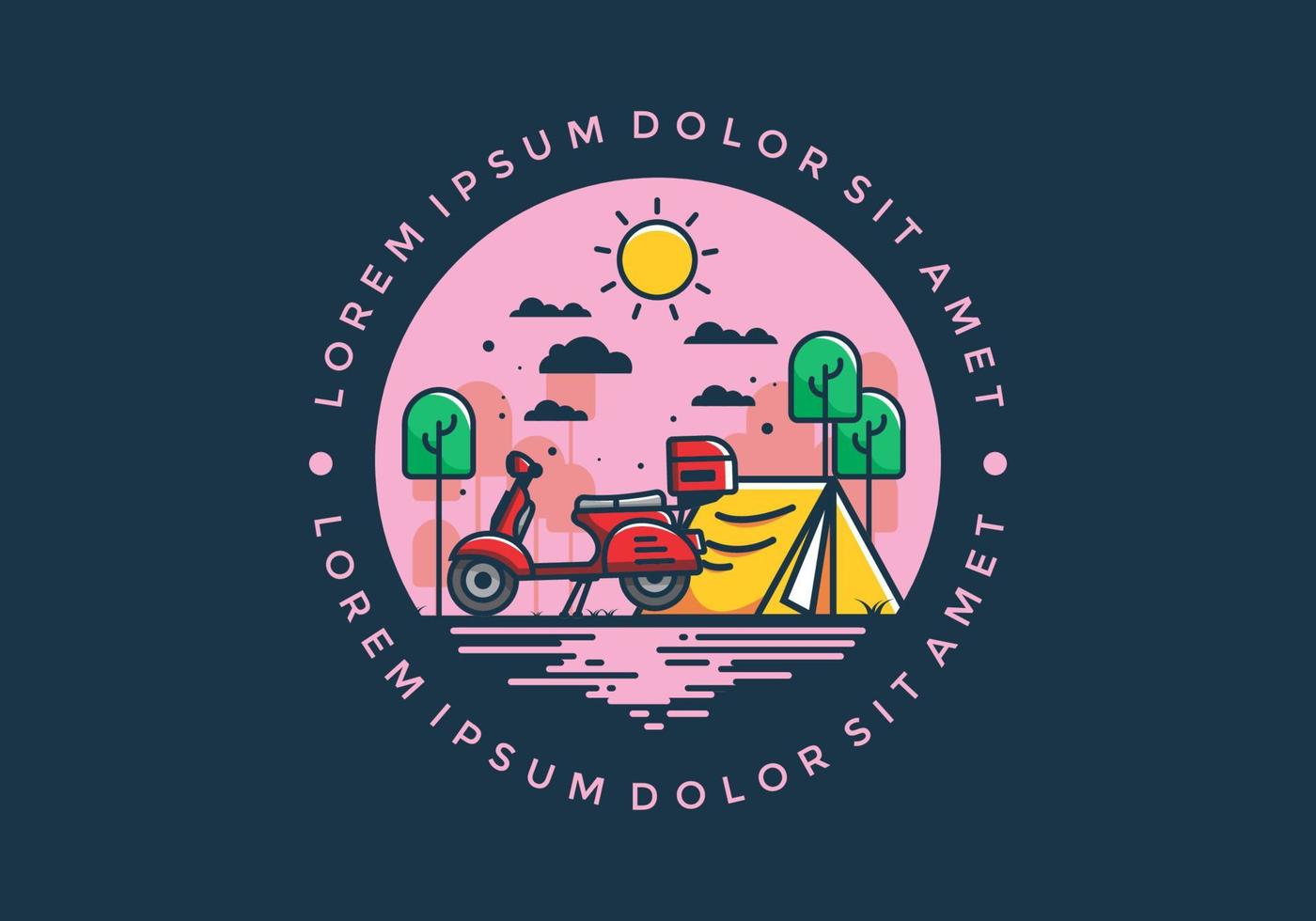 Camping with scooter flat illustration vector