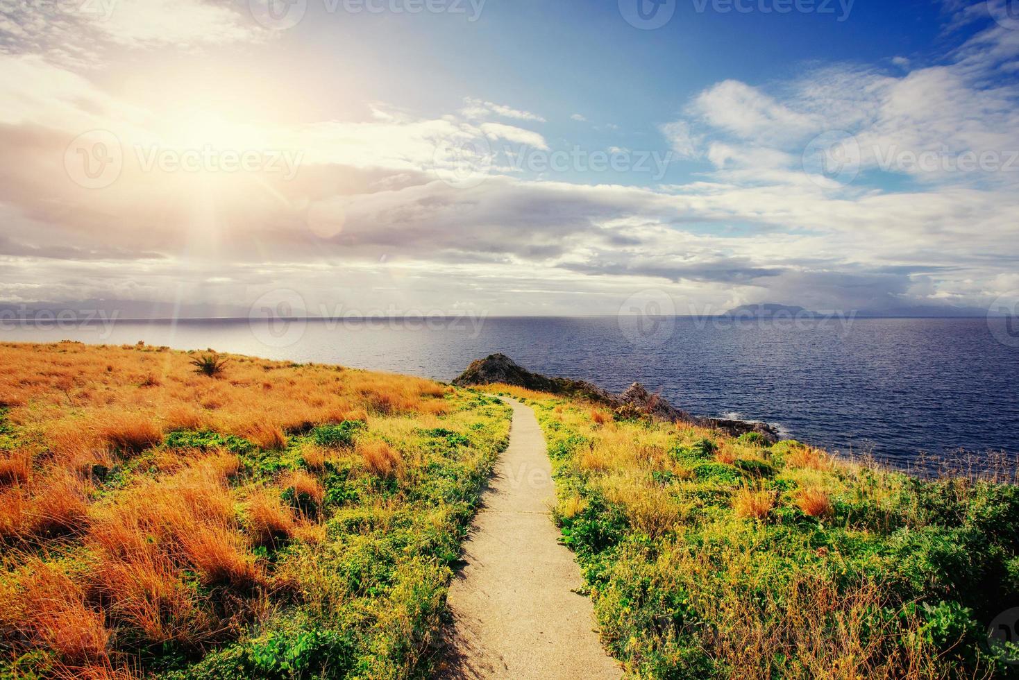 The trail on the hillside by the sea. Lipari island photo